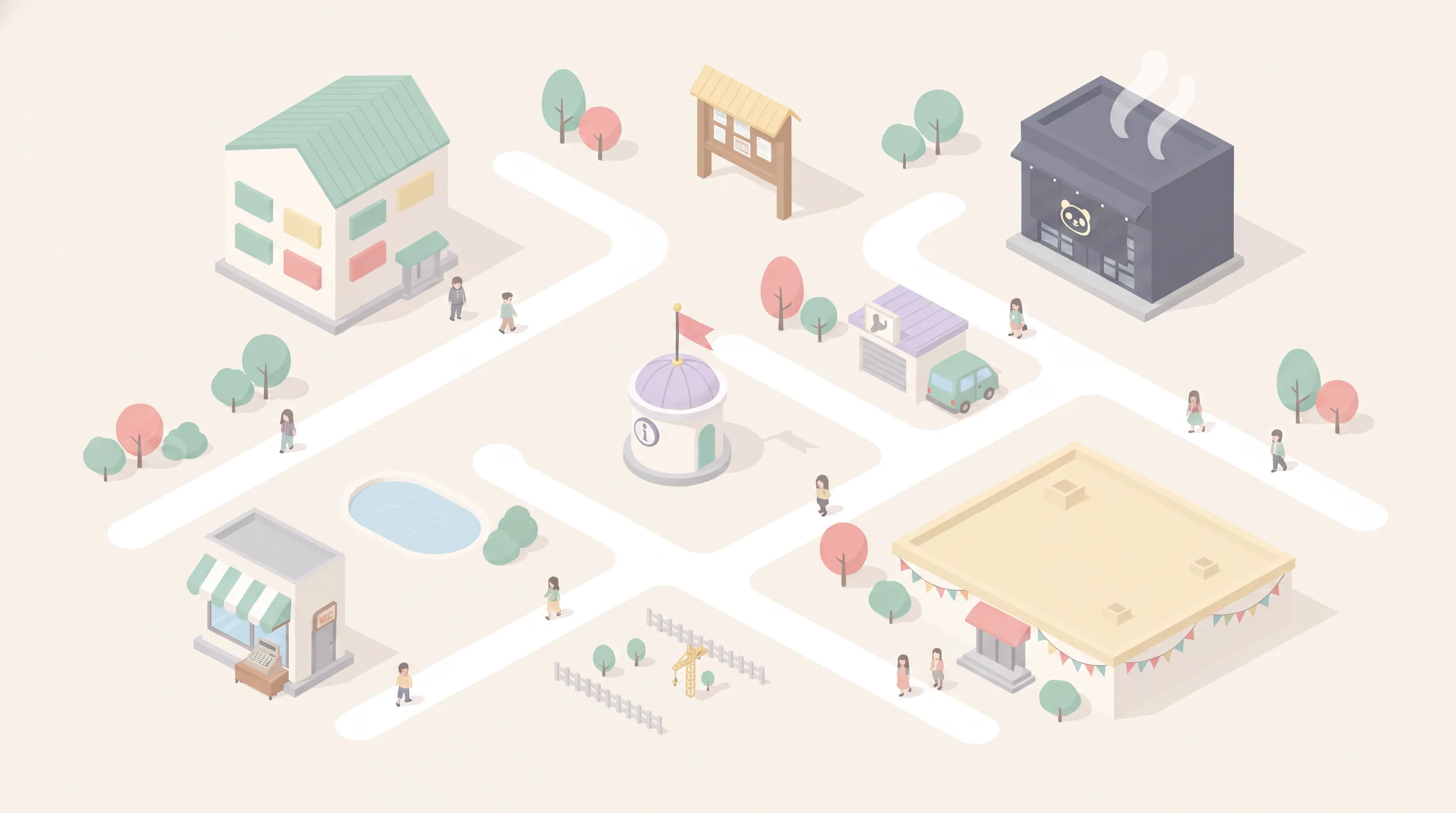Leale Town ― 飲食・宿・SaaS・研修・保守が1つの街としてつながる図