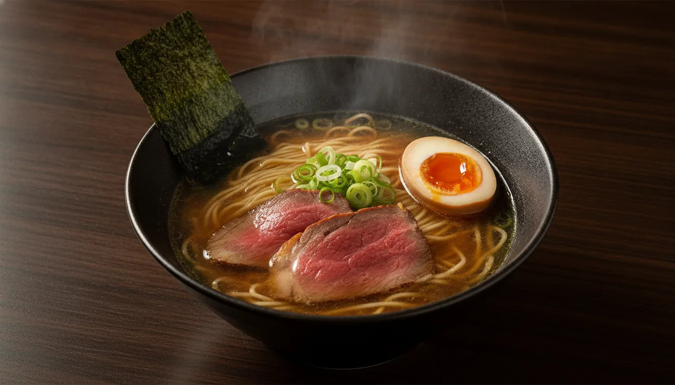 和牛の炙りをのせた牛骨ラーメン