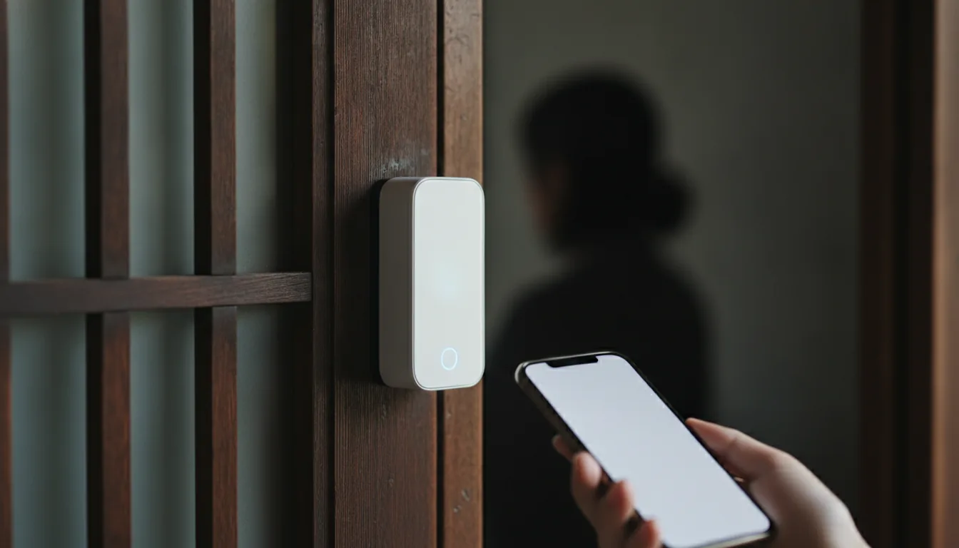 町家の格子戸に取り付けられたスマートロック